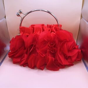 Red floral wristlet